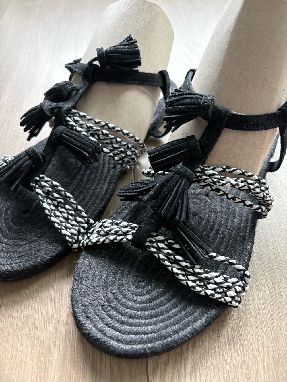 Anthropologie Fringed Rope Sandals black